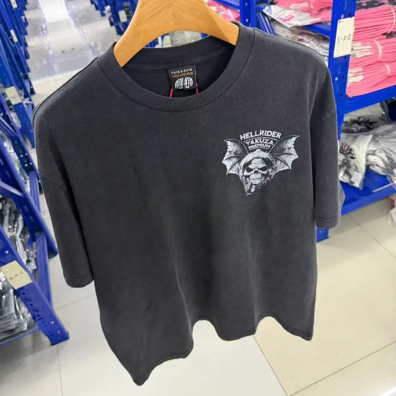 Summer Vintage Yakuza Premium T-shirts High Quality Clown Skull Printed Casual Washed Loose Women Men Tee Tops