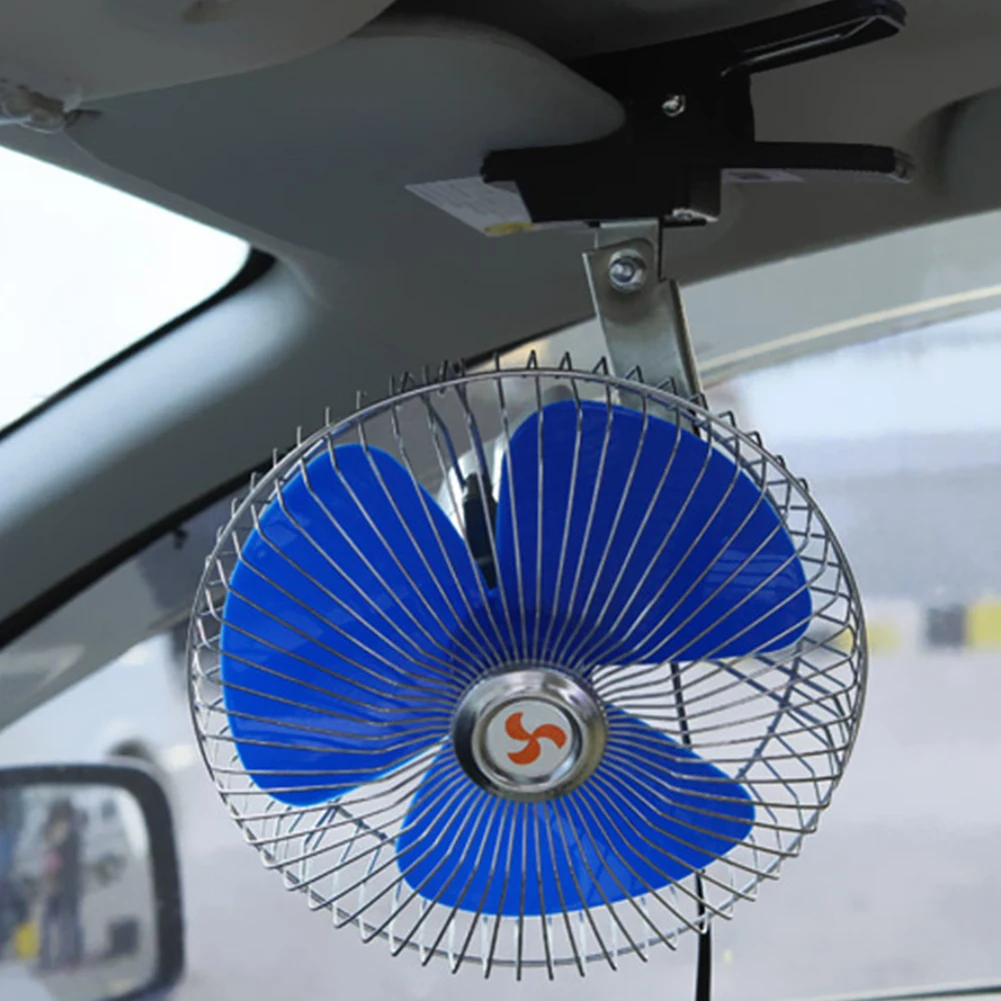 8 Inch 12V Portable Vehicle Auto Car Fan with Clip 360 Degree Adjustable Car Cooling Fan Strong Wind Cooler Auto Accessories