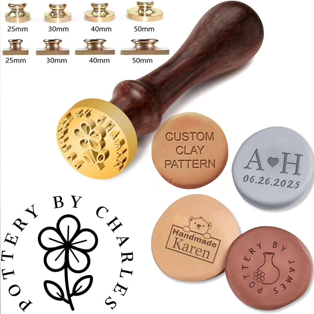 Tampon personnalisé en laiton pour poterie, argile, céramique, cuir, moule à savon, 25/30/40/50mm, avec logo et design sur mesure