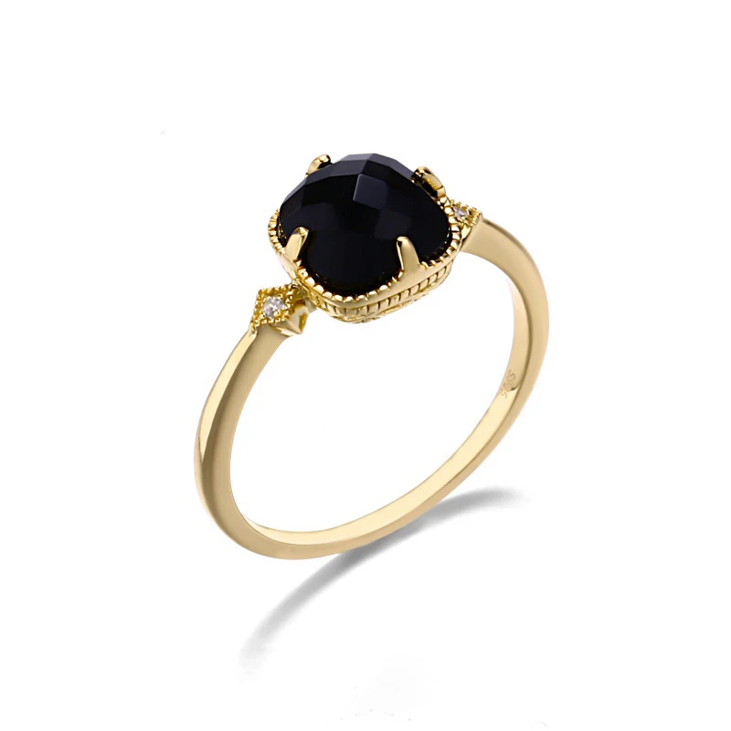 Foxanry Gold Color Black Zircon Rings For Women Couples Minimalist Fashion Classic Elegant Vintage Engagement Jewelry Gifts