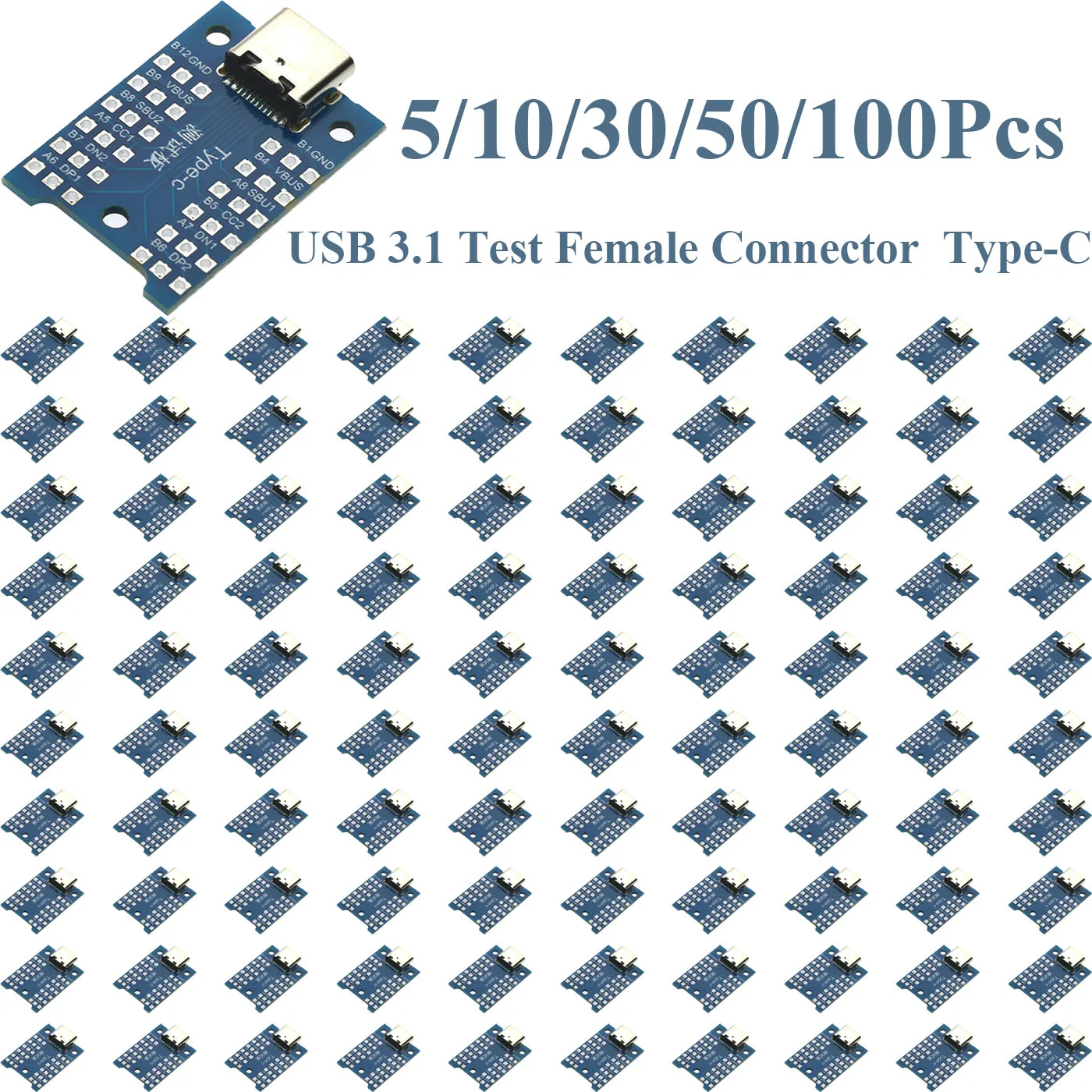 5~100Pcs Usb 3.1 Type C Test Board Female To Female Usb C Socket Pcb Test Fixture For Type C Data Cable Detection Testing