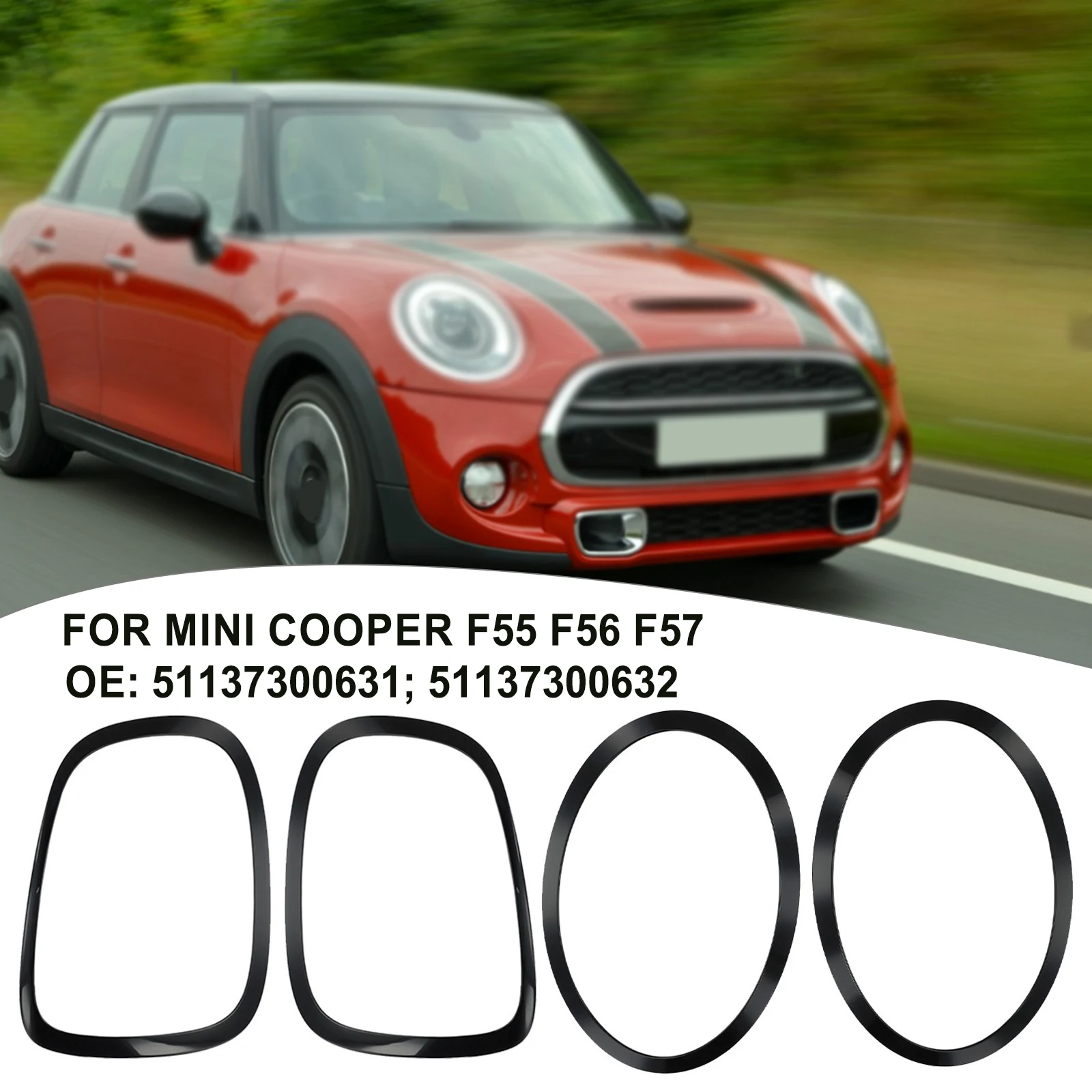 

For Mini Taillight Ring Headlight Trim Office Garden Rear Front 51712285496 ABS Plastic Parts 4 Pcs 51137300631
