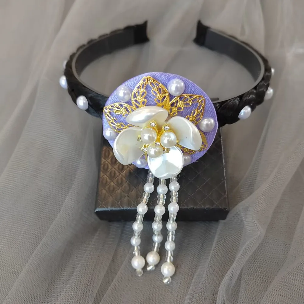 

Gift Flower Korean Headband Pearl Beaded Hanbok Hairband Tassels Traditional Stage Dance Hair Hoop Girl