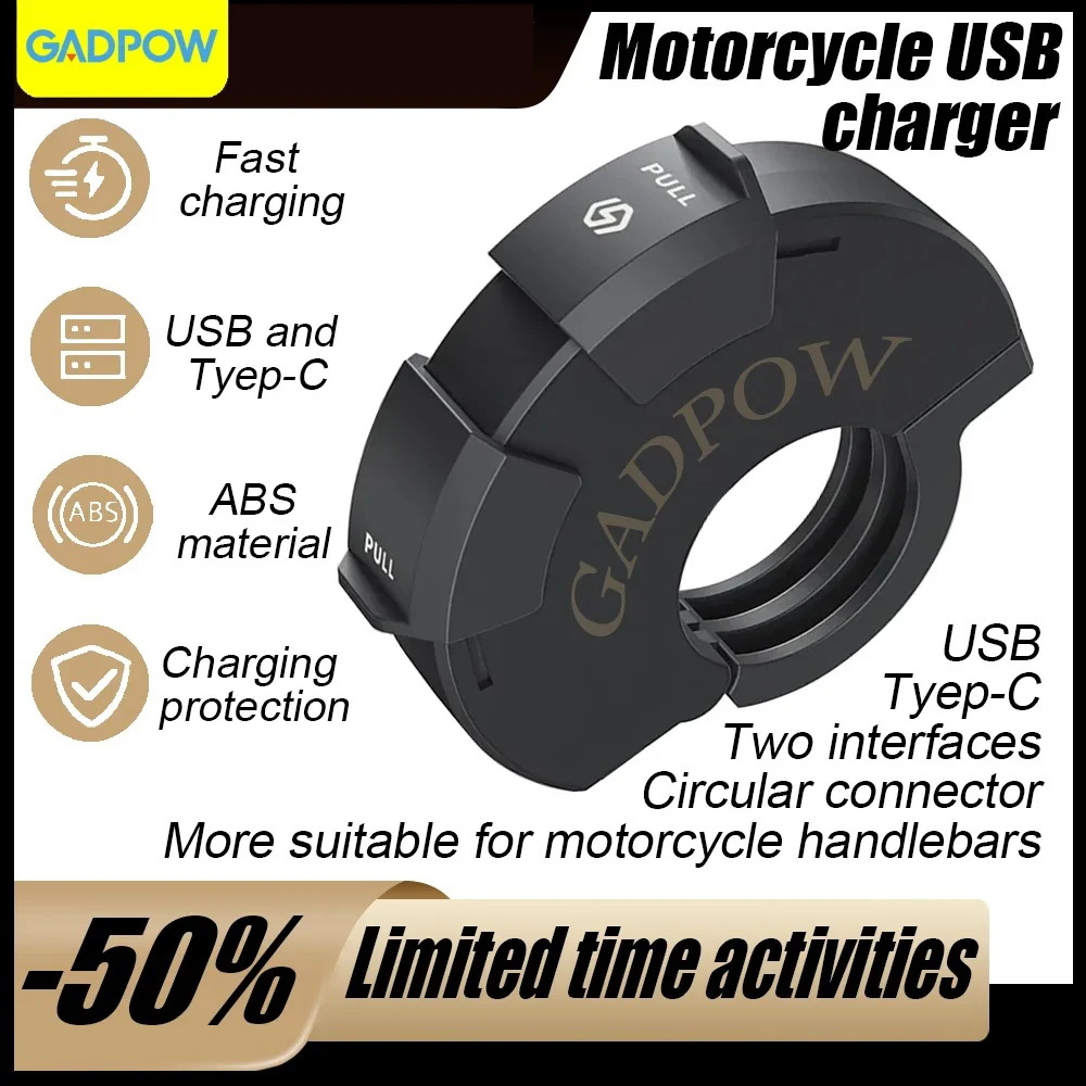 Gadpow New Motorcycle Usb Fast Charger Waterproof Socket With Type-C Cell Phone Port Power Outlet Mobile Chargers Plug For Moto