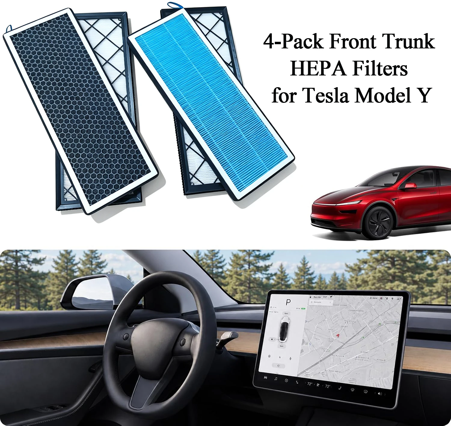 Cabin Air Filter HEPA for Tesla Model Y 2020-2026 (4 Pack) with Activated Carbon, Air Intake Filter for Y Juniper Accessories