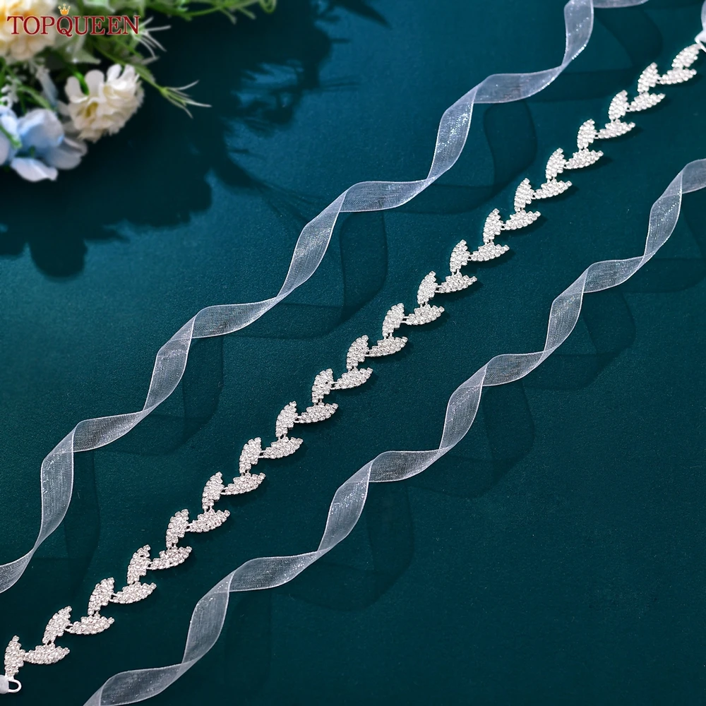 Topqueen Luxe Wedding Sash Bridal Riemen Shiny Riem Formele Zilveren Accessoires Riem Womens Riem Satijn Lichtmetalen Leaf Riem S198