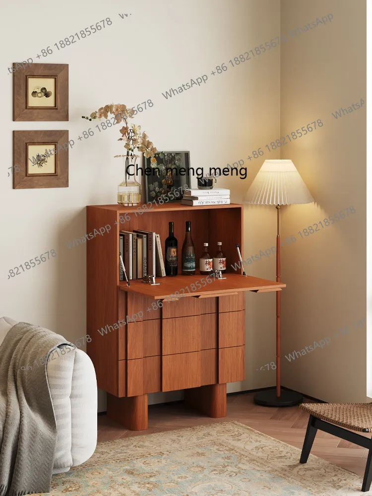 Medieval solid wood veneer edge cabinet French teak veneer living room bedroom storage decorative cabinet