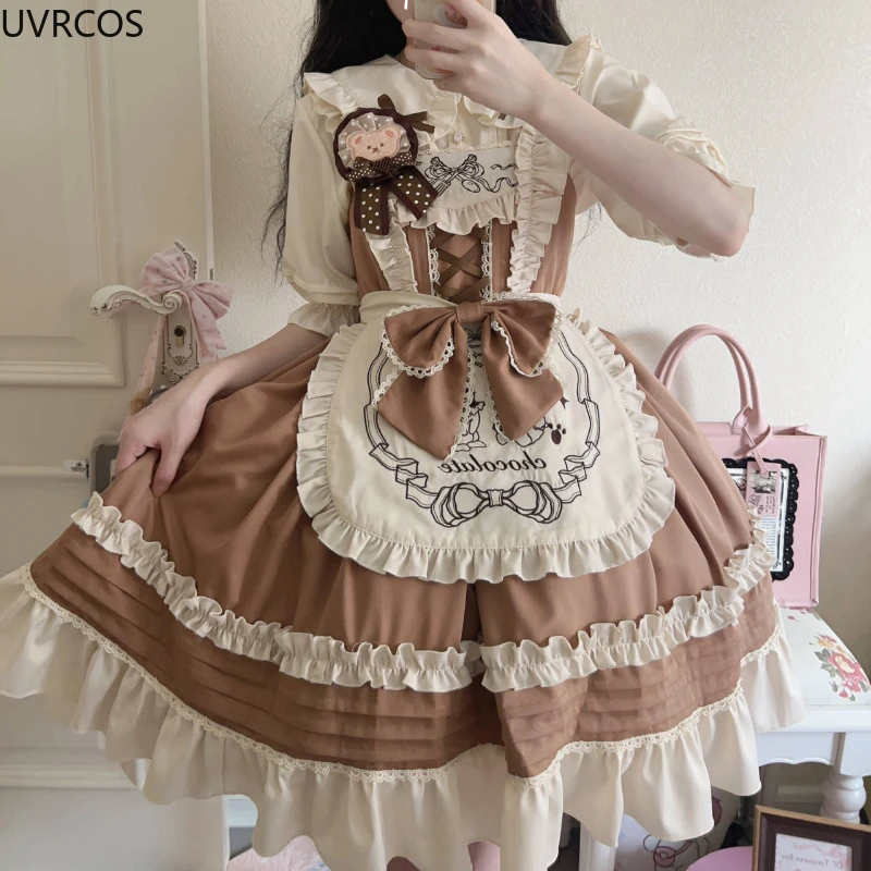 Japanese Kawaii Lolita JSK Dress Women Sweet Cute Bow Bunny Embroidery Party Mini Dresses Gothic Y2k Sleeveless Princess Dresses