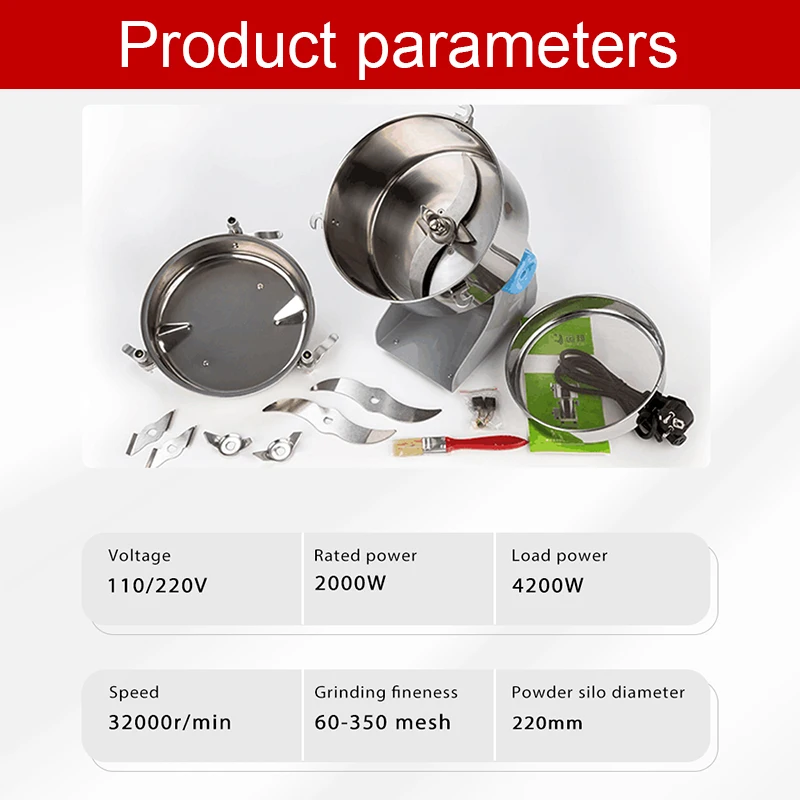 2500g Electric Grains Spices Hebals Cereals Coffee Dry Food Grinder Mill Grinding Machine Gristmill Flour Powder Crusher