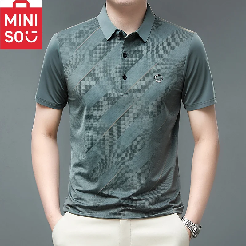 

Новинка 2023 года, летняя мужская футболка с откидным воротником из ледяного шелка, поло в кедровую полоску, с коротким рукавом, удобная, простая, универсальная, повседневная, модная, мульти-C
