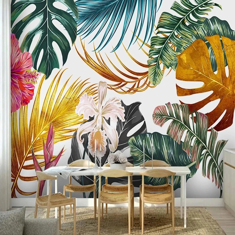 Custom Photo Wallpaper 3D Watercolor Golden Plants Leaves Flower Mural Living room sofa TV background wall bedroom restaurant 8d