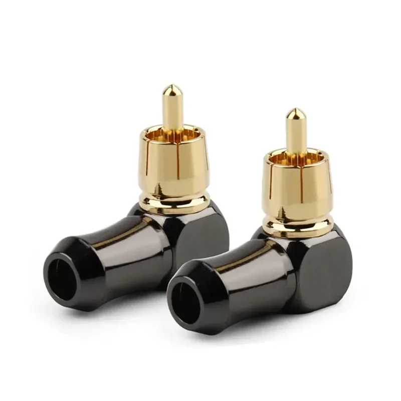 RCA Plug Connector 90 Degree Male Curved Right Angle Elbow Converter Gold Plated Solder For 6.2mm Speaker Wire Audio Jack