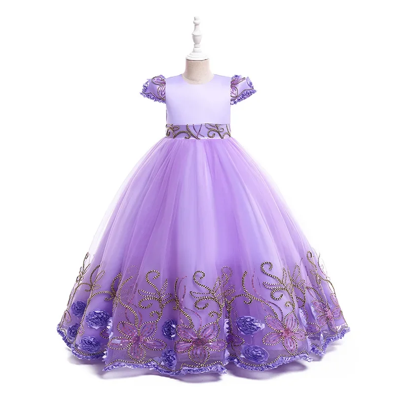 

Girls lace sequin princess dress 2024 new children embroidered bow puffy dress carnival birthday Christmas performance clothing