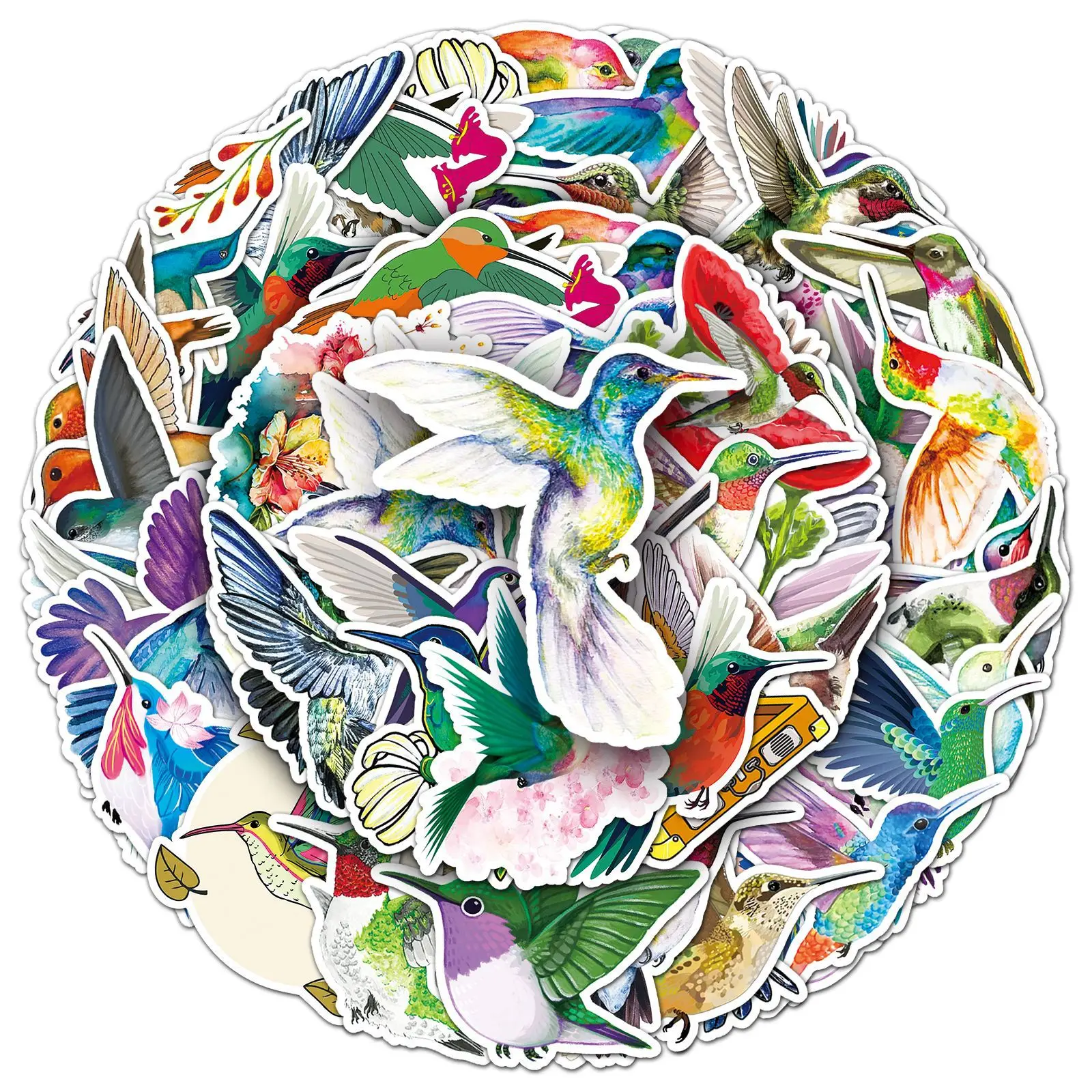 

10/30/50Pcs Hummingbird Graffiti Stickers Personalized Cartoon Watercolor Style Bird Decoration Stickers DIY Guitar Skateboard