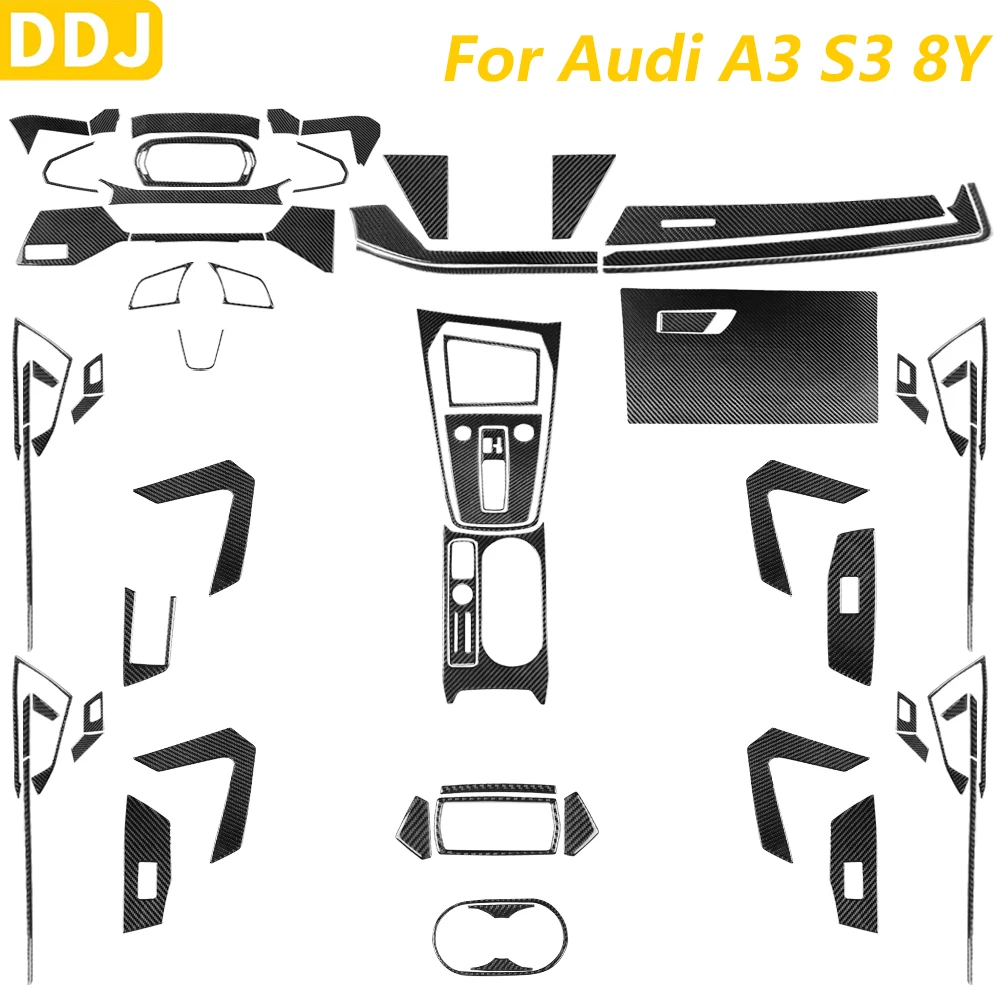 para-audi-a3-8y-s3-2021-2025-fibra-de-carbono-controle-central-mudanca-de-engrenagem-ventilacao-de-ar-janela-elevador-painel-guarnicao-conjunto-acessorios-do-carro-adesivo