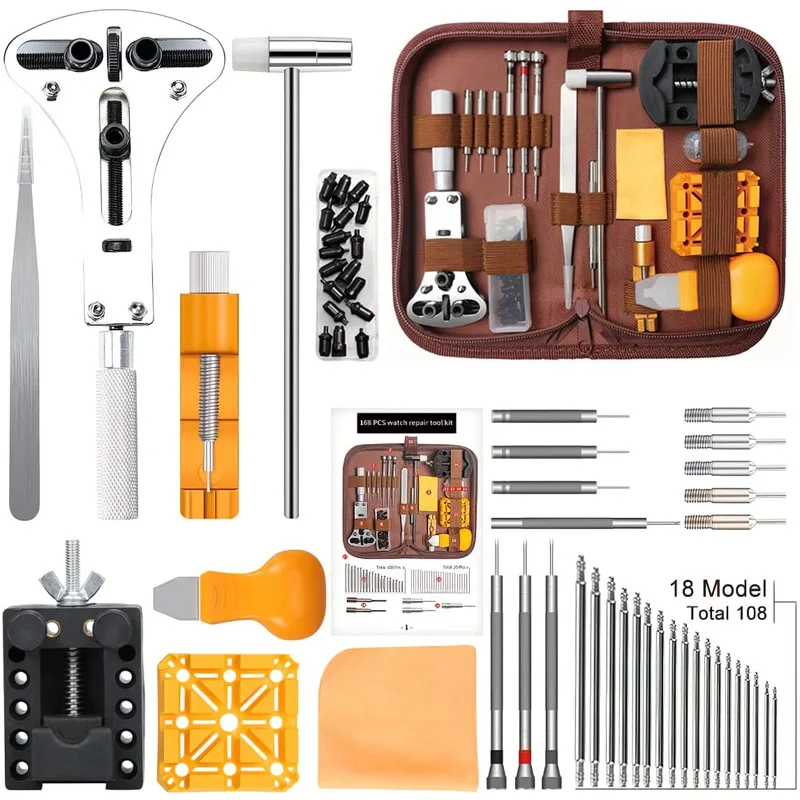 

168 piece watch repair tool set (watch strap removal/back cover opening/battery replacement), durable clock repair tool set