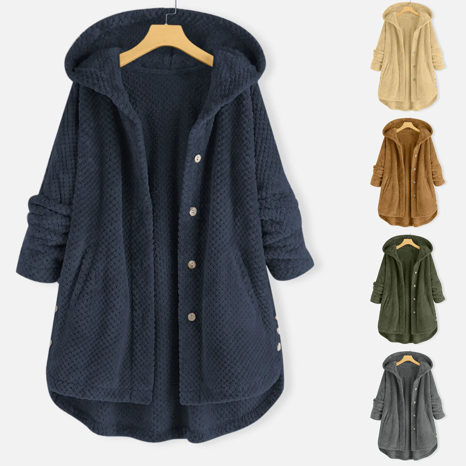 Autumn Winter Coat Women Warm Coat With Pocket Wool Jacket Female Plush Coat Hooded Jacket New Women\'s Coats Solid Color Jacket