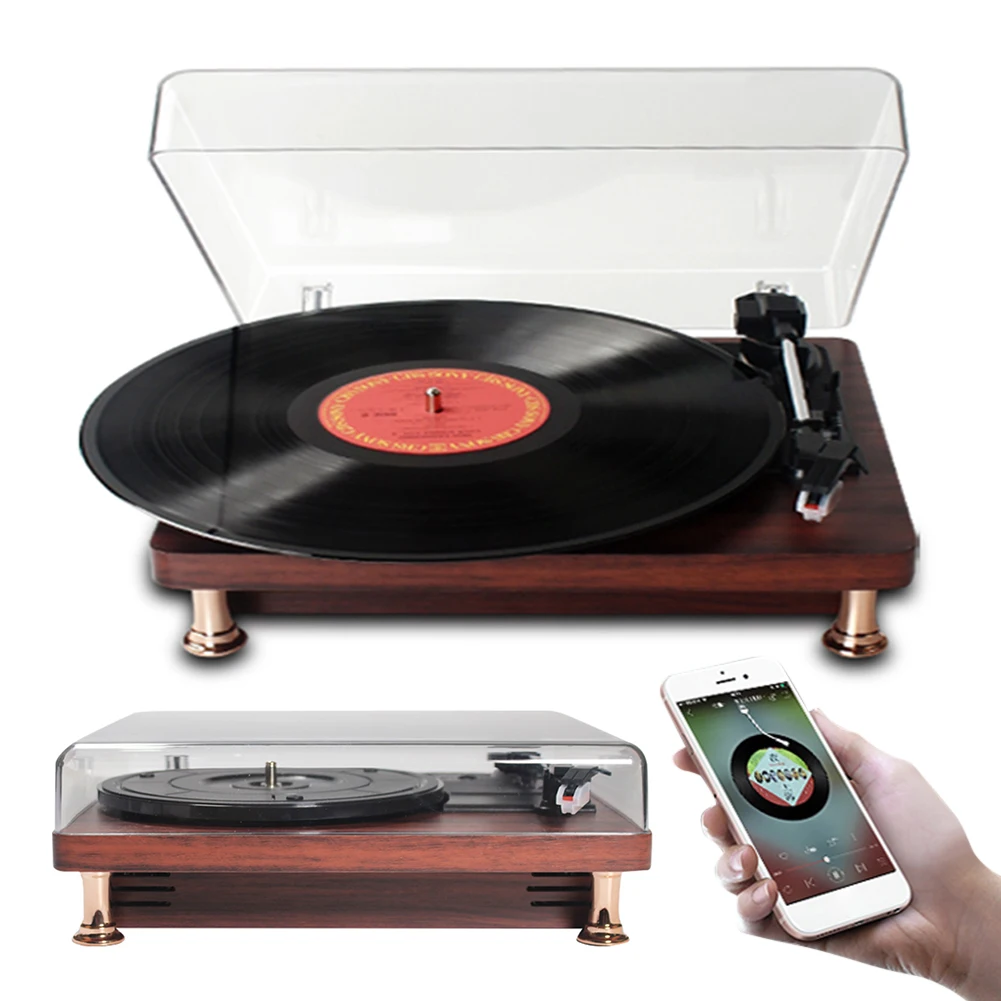 Retro Vinyl Record Player With Dustproof Cover 33/45/78RPM Nostalgic Style EU 1305A Gramophone Phonograph Record Player 3W*2