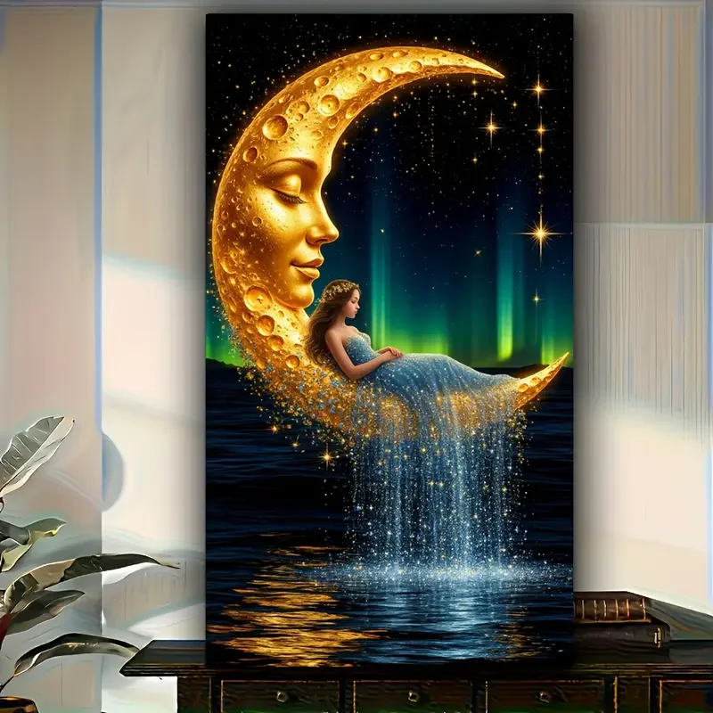 

Fantasy Gold Moon Little Girl Cross Punished Diy Diamond Painting Full Square Round Diamond Art Mosaic Jewelry Cross Stitch Kits