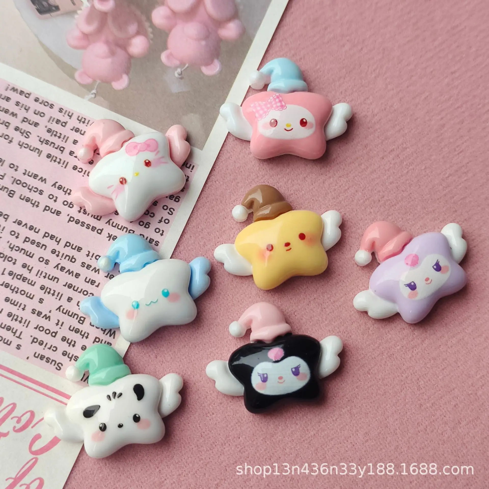 10PCS Kawai 밝은 표면 만화 날개 달린 별 시리즈 수지 플랫 백 스크랩북 입상 DIY 활 장식 액세서리 공예 A27