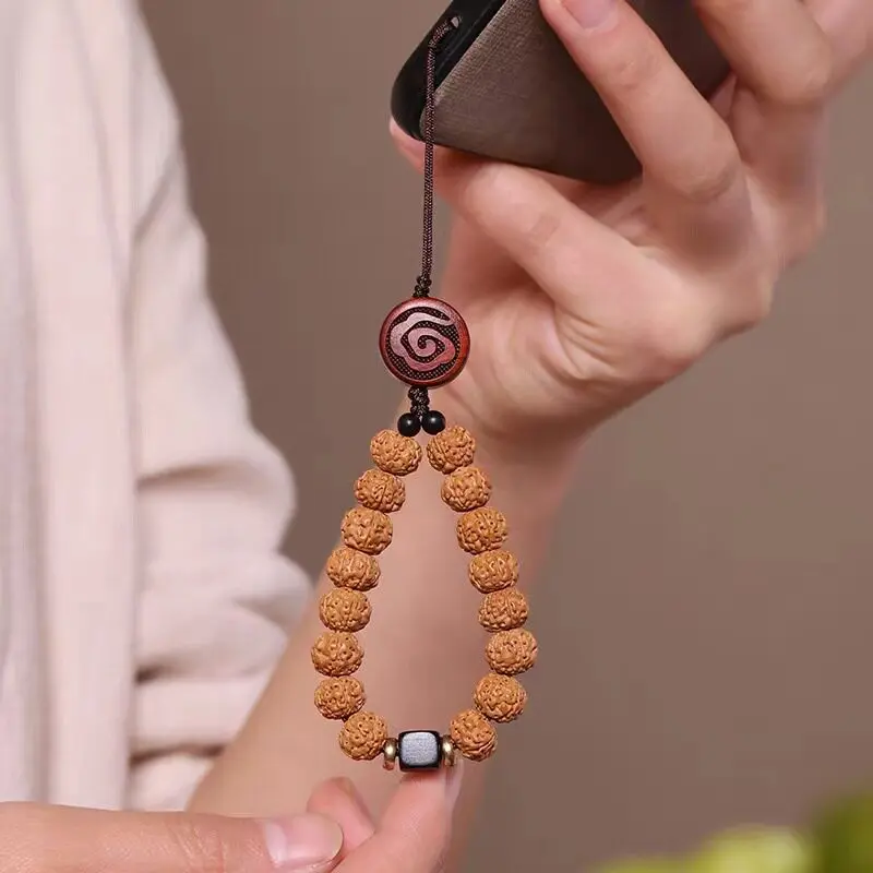 

Nepalese Full Meat Small Rudraksha Phone Chain Buddhist Prayer Beads Keychain Pendant Fidget Toy for Men and Women Gifts