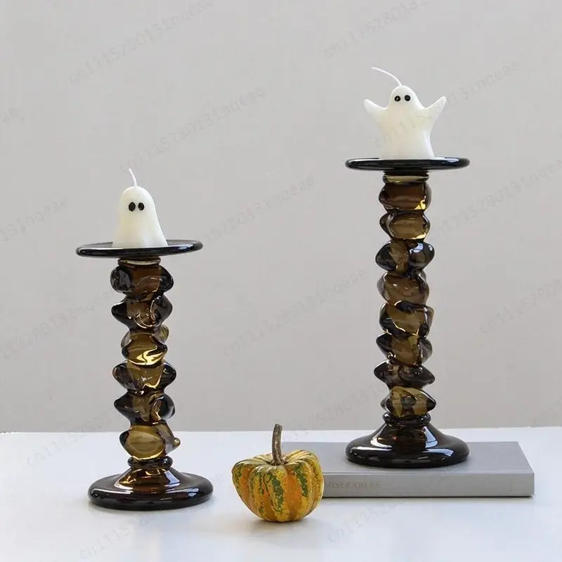 Modern Stone Stacked Glass Candle Holder Home Decoration Ornament Living Room Dining Table Romantic Atmosphere