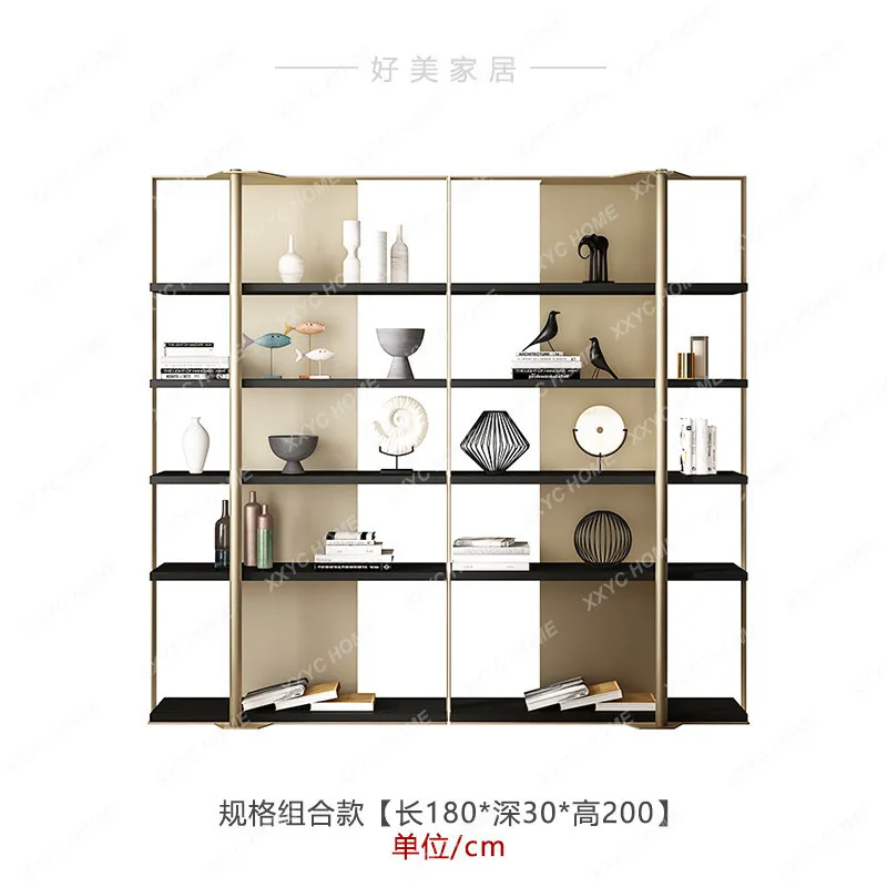 minimalist stainless steel bookshelf office living room book light luxury display cabinet shelf high-grade Bogu shelf