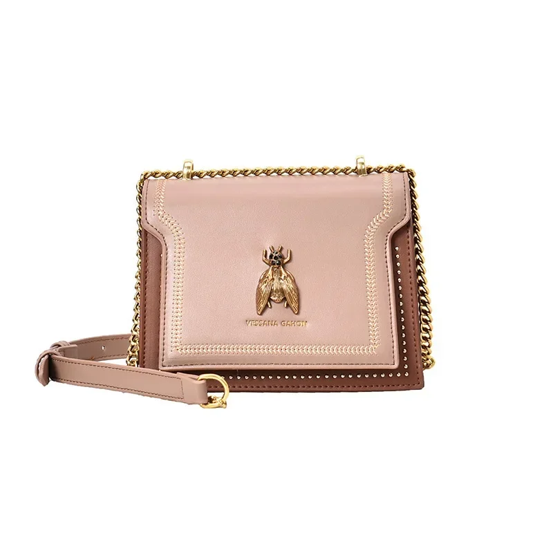 

2025 Trendy Summer Retro Bee Small Square Bag Women's Contrast Chain Shoulder Crossbody Versatile