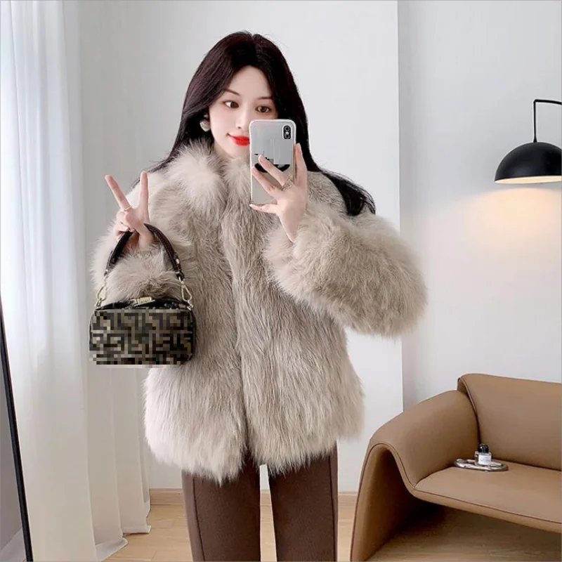 

2024 New Imitate Fox Hair Environmental Protection Fur Autumn/Winter Stand Collar Short Fur Coat Women's Thick Warm Jacket