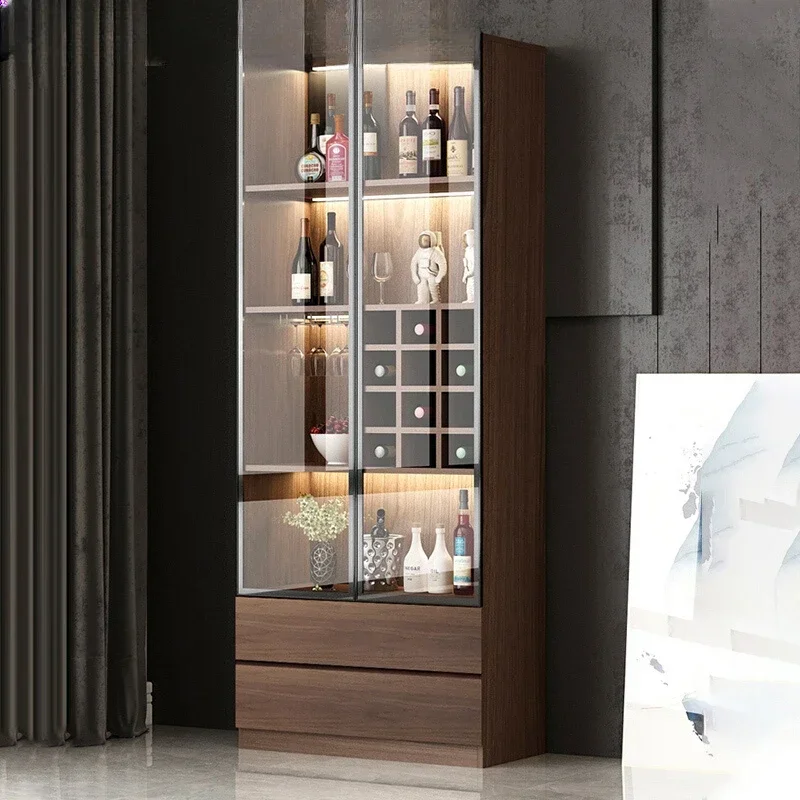 Glass Door Wine Cabinet Modern Nordic Restaurant Coffee Display Cabinet Light Luxury Household Storage Meuble Vin Bar Furniture