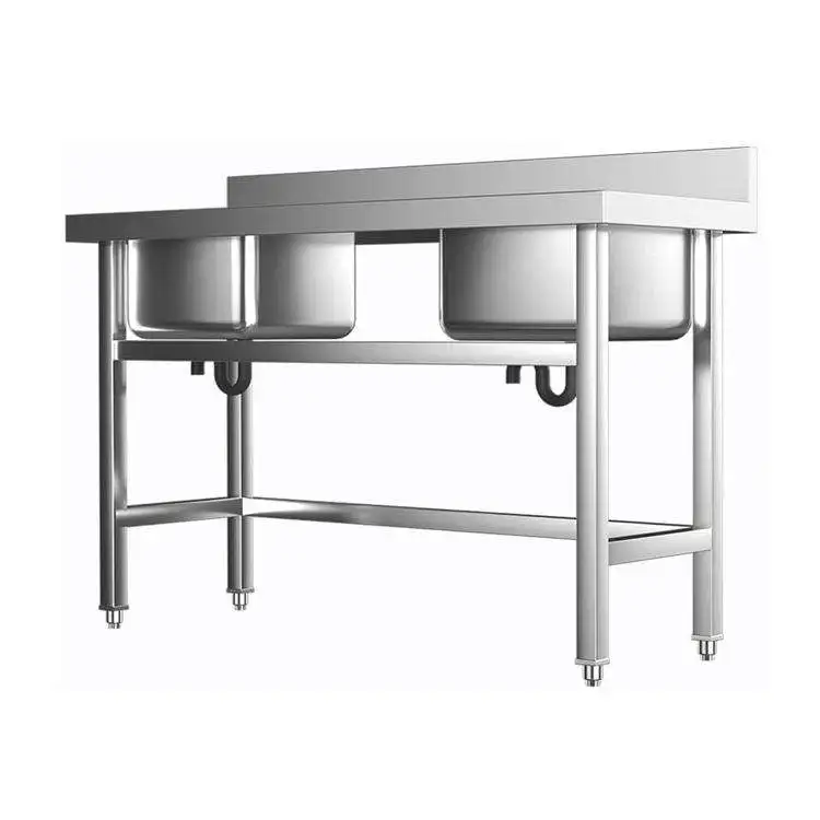 High Quality Wash Basin 304 Stainless Steel Kitchen Sink Table with Storage Shelf Freestanding Worktop Kitchen Washing Sink