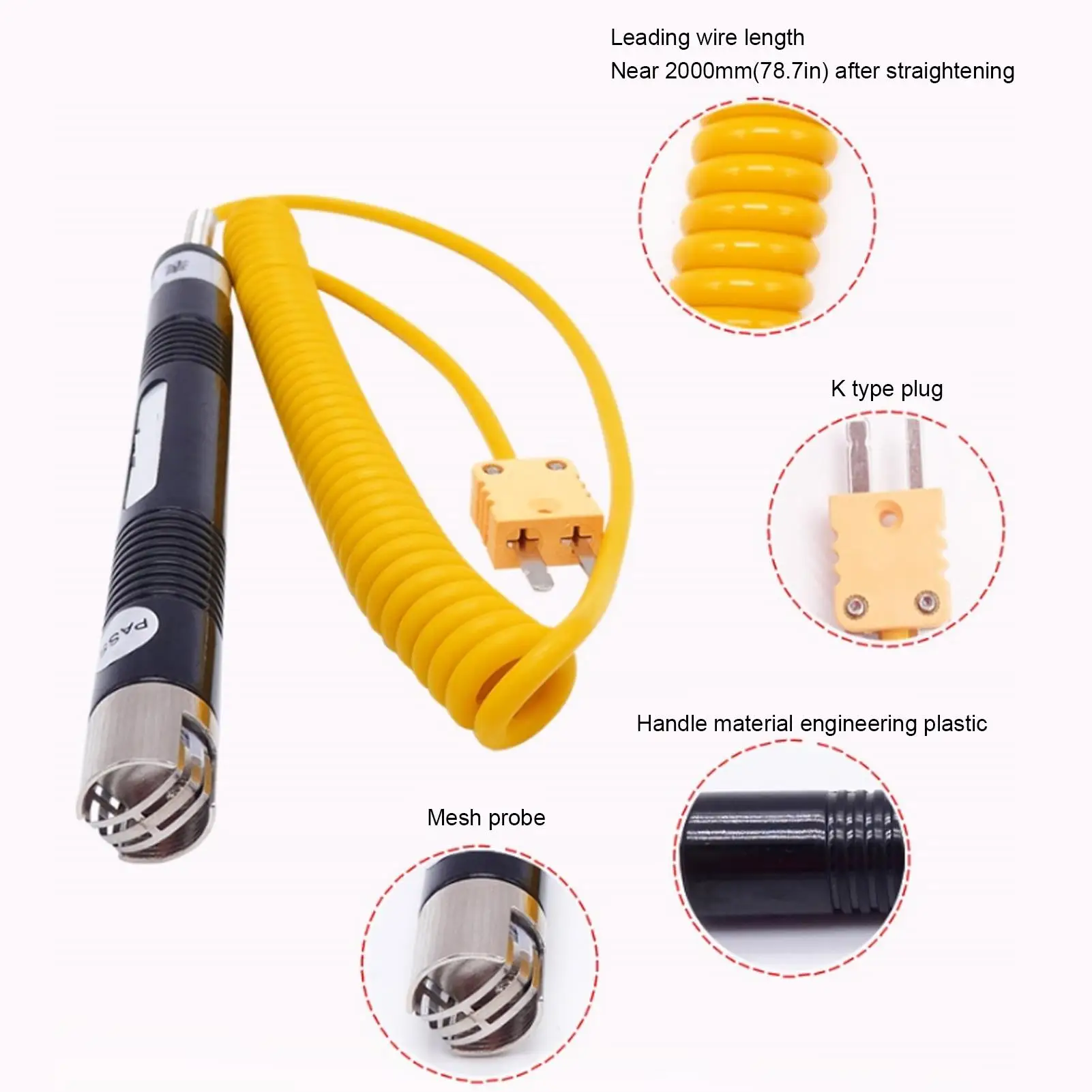 Accurate K Type Surface Thermocouple Probe - Lightweight Handheld Probe with Straight Shank for steel Making