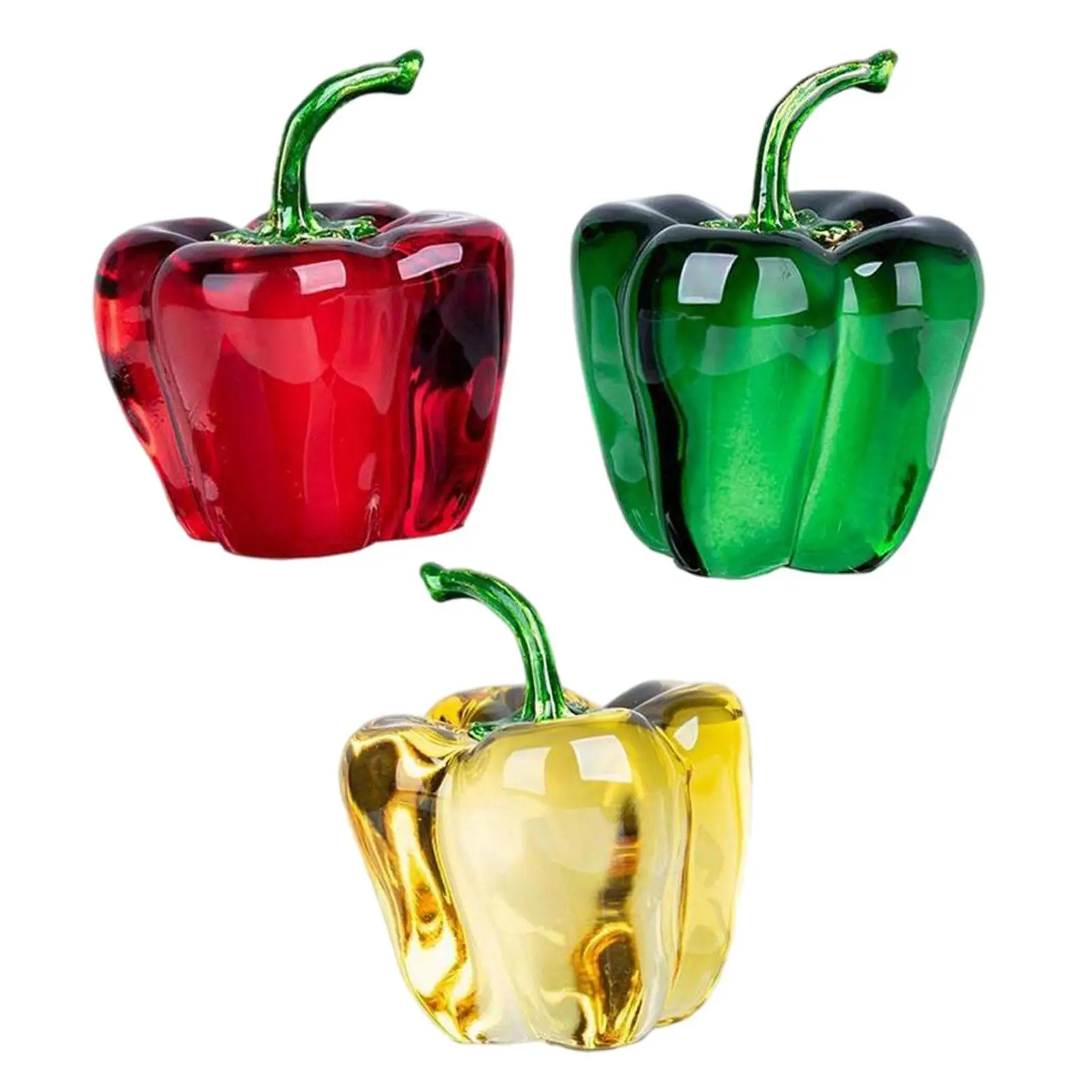 3Pcs Crystal Faceted Chili Pepper Figurines Collectibles Glass Vegetable Paperweight Ornament for Home Table Decor