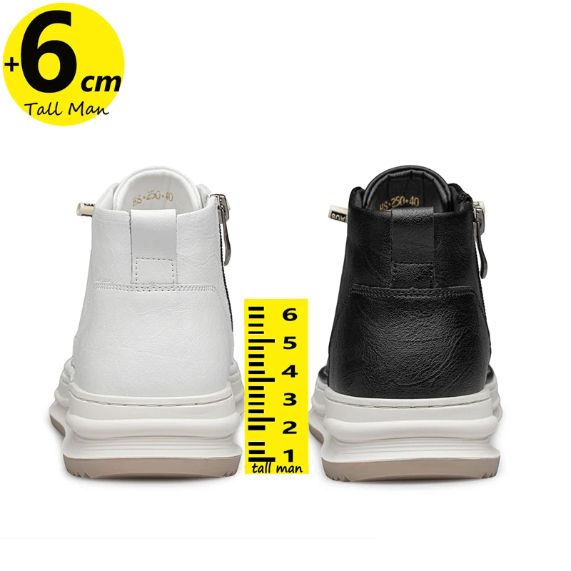 Men Ankle Boots Elevator Shoes Height  Increase  Insole 6cm  Chunky High Sneakers  High-top Women