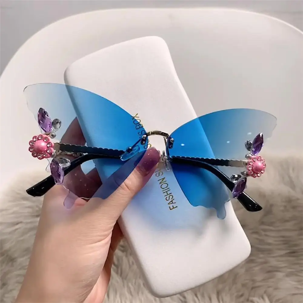 

UV400 Eyewear Bling Rimless Sun Glasses Diamond Glasses Shades Crystal Butterfly Sunglasses