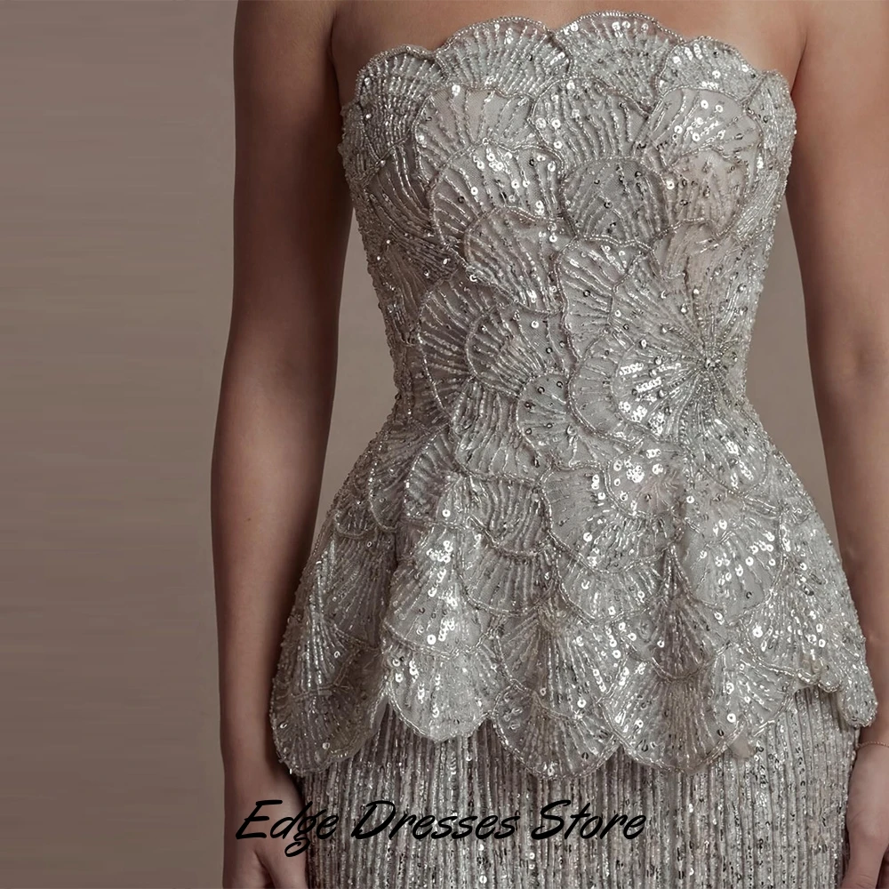 Elegantes Meerjungfrau-Abendkleid ohne Träger mit Exquisiten Pailletten und Traumhaften Stufenquasten - Maßgeschneiderte Promi-Roben