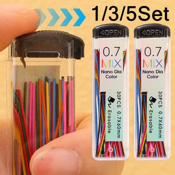 Lápis mecânico colorido com núcleo de chumbo grafite, recarga de chumbo 0.7mm, esboço de arte, escrita, estudante, papelaria, material escolar de escritório