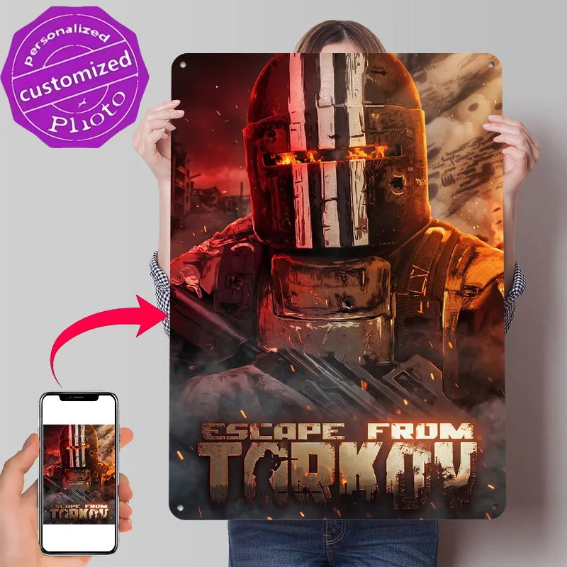 Escape From Tarkov Game Poster Retro 3D Printed Metal Signs Customized Wall Hanging Gift for Home Decoration Garage Accessories