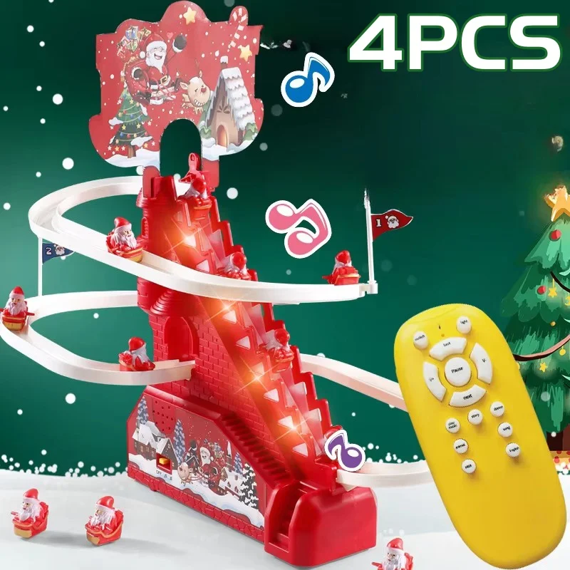

4PCS Christmas Gift Santa Claus Toys Assembled Track Automatic Climbing Stairs Lights Music Game Set Children's Educational Toys