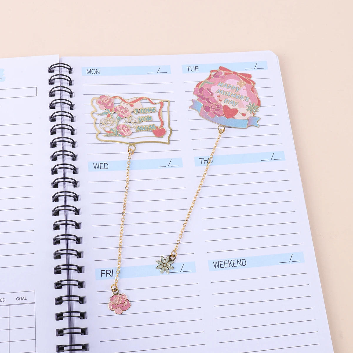 Exquisite tassel pendant metal bookmark floral  pattern,Mothers Day reading page marker clip,study stationery gift for mom