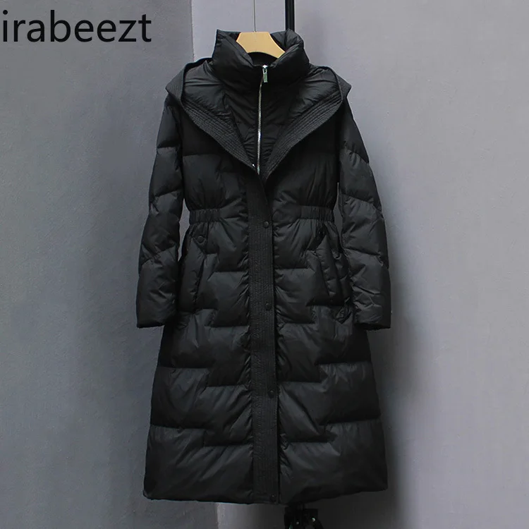 Fashion Long Down Jacket for Women Over The Knee Thickened Waist Slimming 2024 Winter New Slim Fit Cotton Coat Women