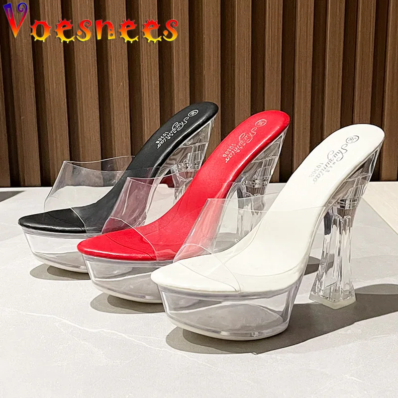 

Woman Platform Transparent Sandals Summer Perspex Slides 14CM Nightclub Sexy High-heeled Slippers Fashion Wedding Crystal Shoes