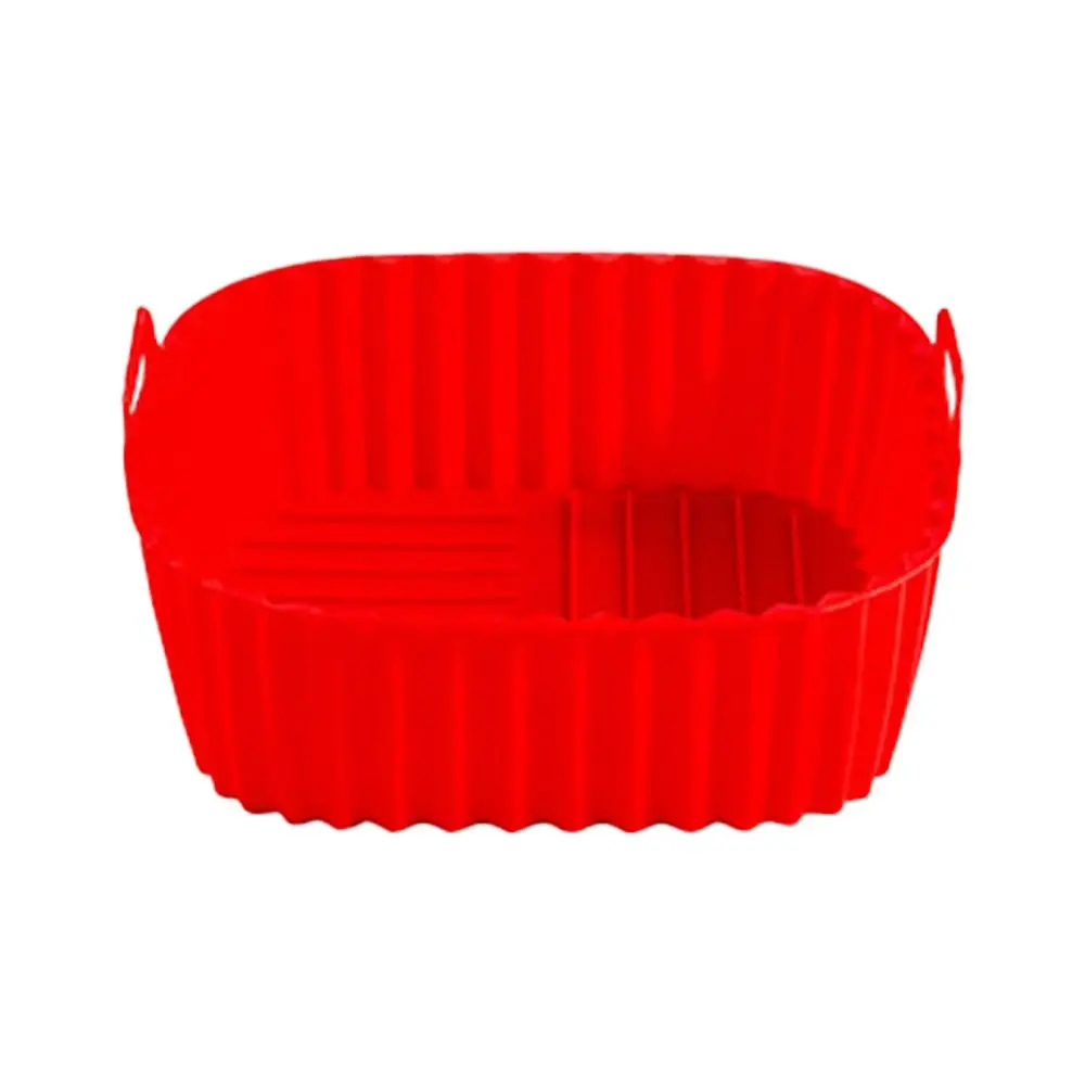 Reusable Silicone Air Fryer Liners for 4-7 QT Black Red Square Air Fryer Mat with Handle Air Fryer Basket Mat Baking