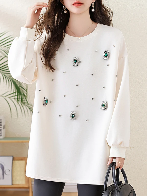 Felpa lunga Sve Crew Ne dalla vestibilità ampia, casual, versatile, di media lunghezza, per donna taglie forti, primavera, nuova, comoda