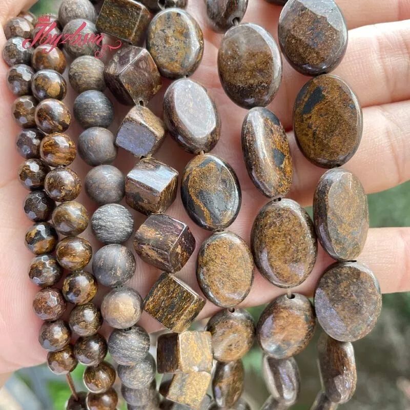 Natural Brown Bronzite Round Oval Shape Loose Stone Beads For DIY Necklace Bracelet Jewelry Making Strand 15\