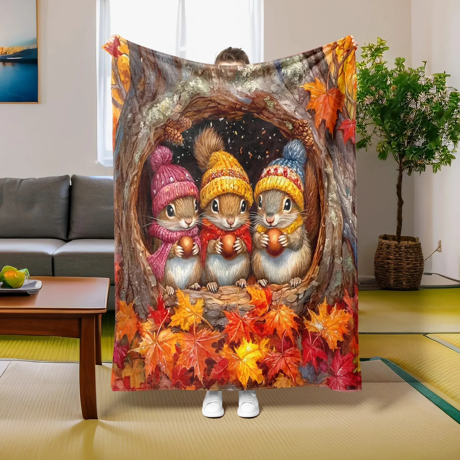 1PC Throw New design Cute Squirrel maple leaf Blanket Halloween Thanksgiving day Gifts for Couch Bed Car Camping all season use