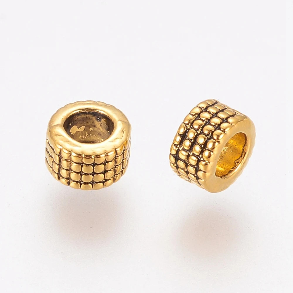 

200PCS Tibetan Style Beads Zinc Alloy Beads Antique Golden Color Lead&Nickel&Cadmium Free Column Size: about 5mm in diameter