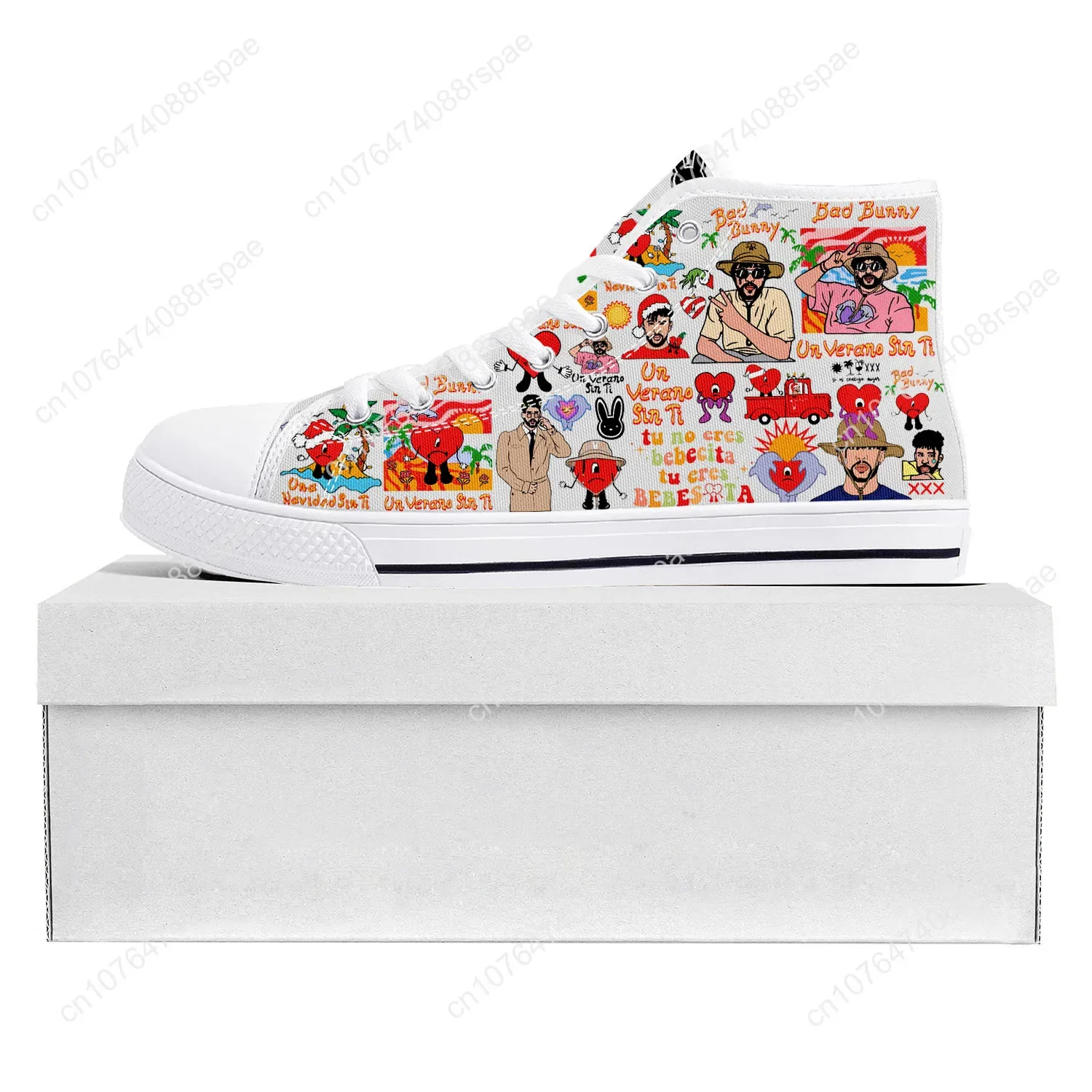 Bad Bunny-Baskets montantes en toile pour hommes et femmes, chaussures de couple, chaussures de haute qualité, adolescents, Benito, Antonio, Martínez, Ocasio, rencontre