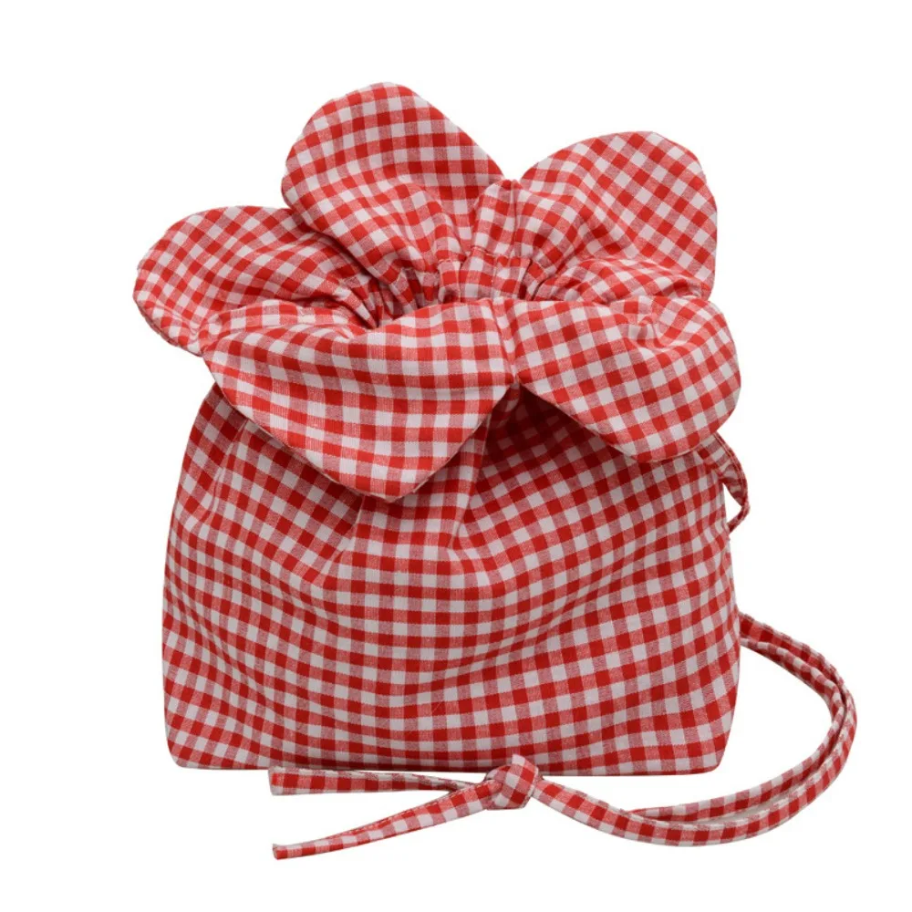 

Милая сумка на шнурке с цветком, тканевый комплект, карман, клетчатая сумка через плечо с цветком, портативная сумка для хранения, сумка на плечо для отпуска