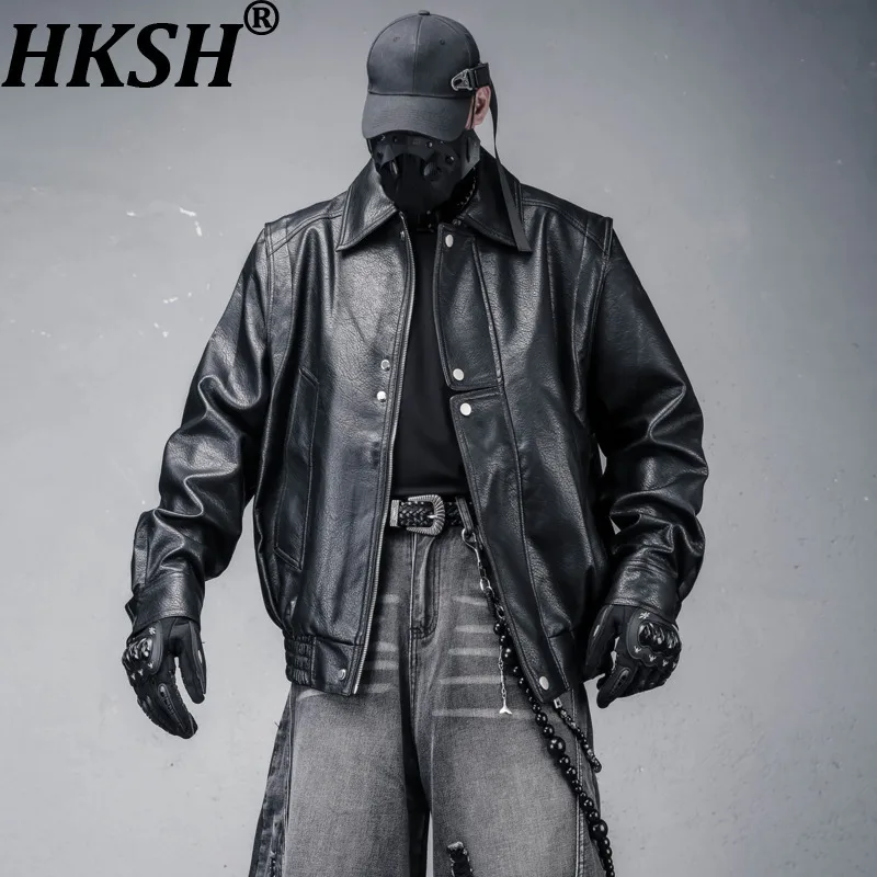 

HKSH Весенне-Осенняя новая мужская нишевая темная функциональная куртка из искусственной кожи в стиле ретро, модная повседневная мотобайкерская куртка в стиле панк-сафари HK14131